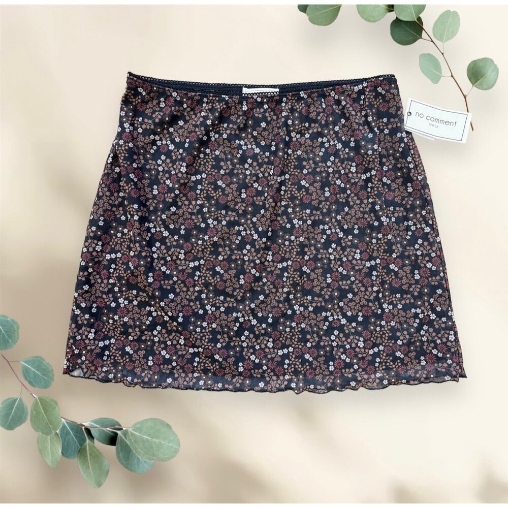 No Comment NY•LA Mesh Black Floral Print Women's Stretch Skirt Size L